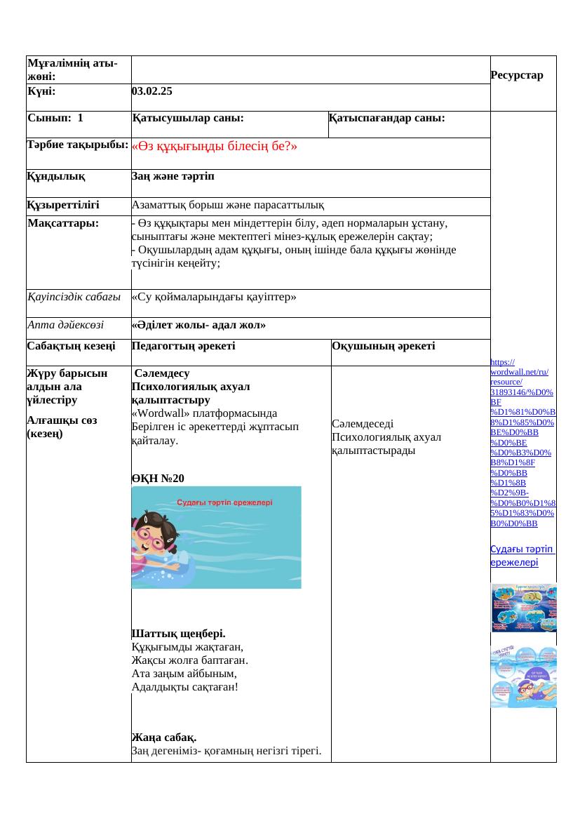 03 02 «Өз құқығыңды білесің бе» 1 сынып