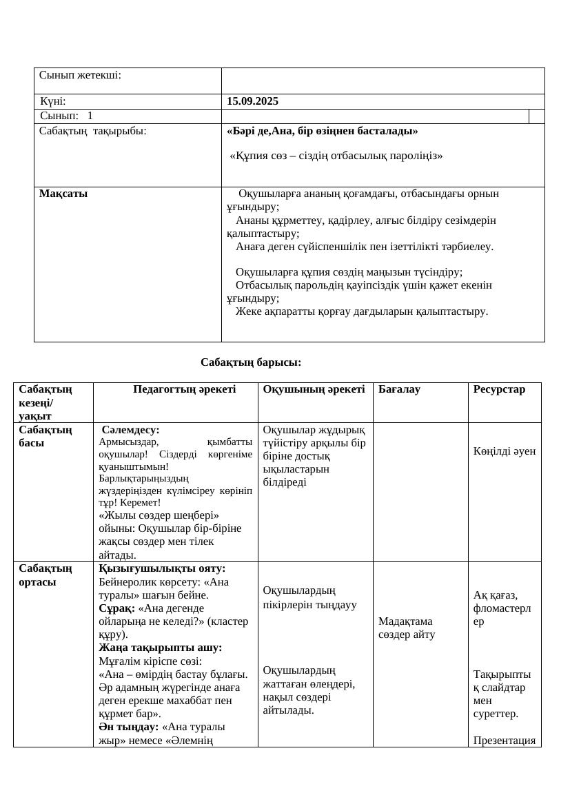 1 сынып ҚМЖ 15.09.2025