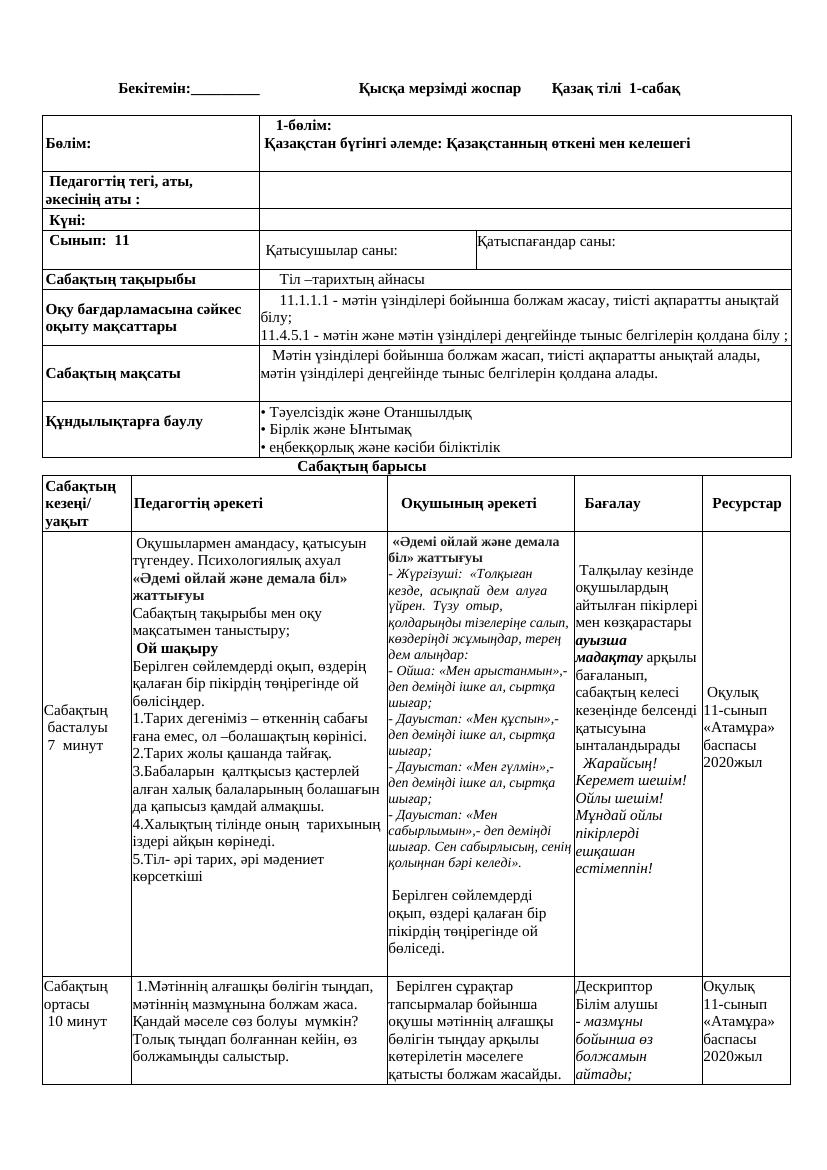 11 кл Қазақ тілі ЖМБ ҚМЖ 1 тоқсан 2024 2025ж