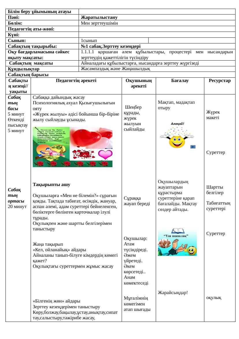 1кл жаратылыстану кмж 1-4сабак