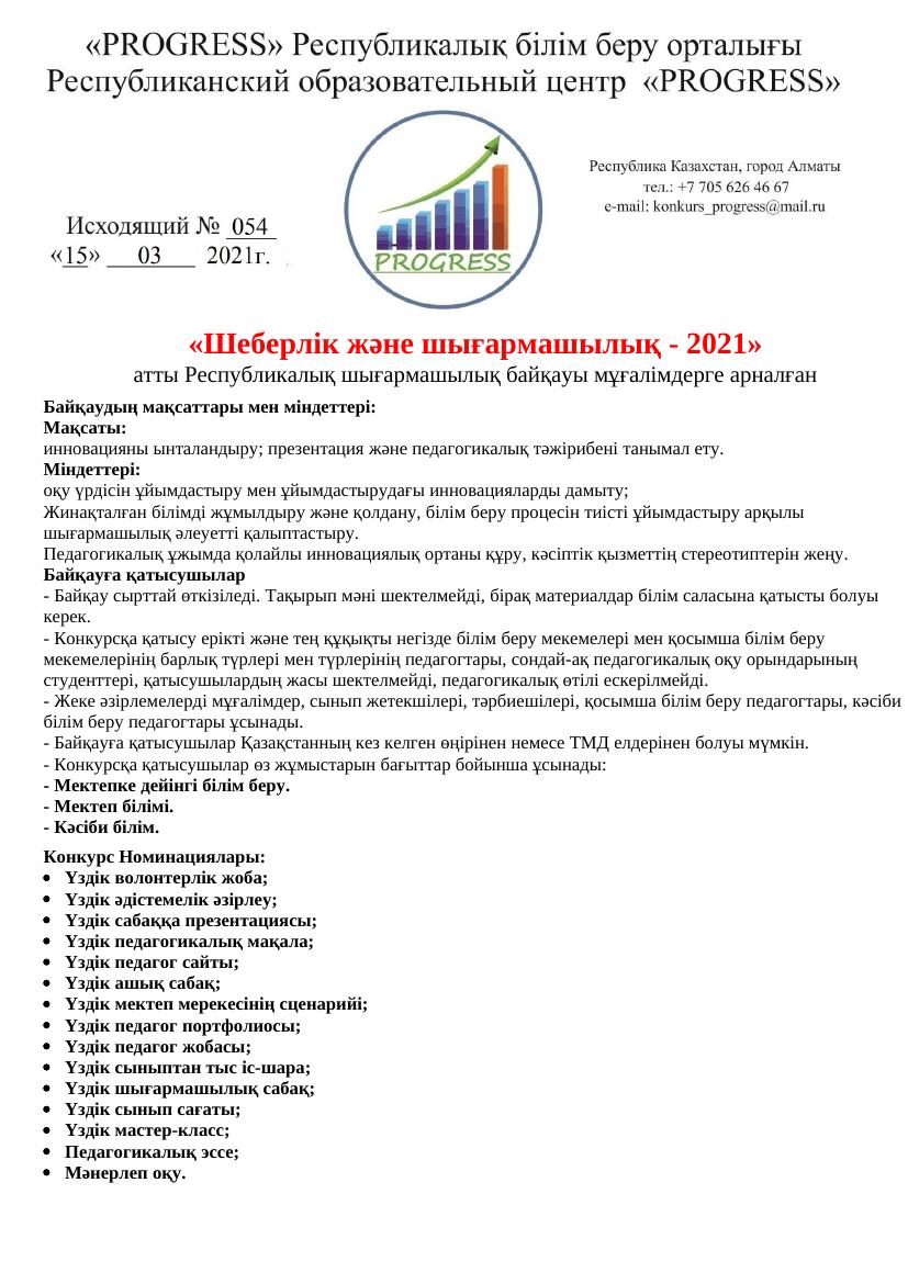 1 «Шеберлік және шығармашылық 2021»