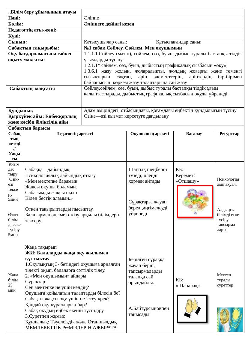 1сынып. Әліппе 1-6 сабақтар