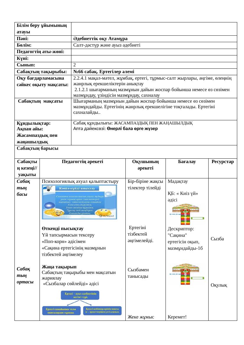 2сынып Атамұра Әдебиет 66 68 сабақтар Ләззат