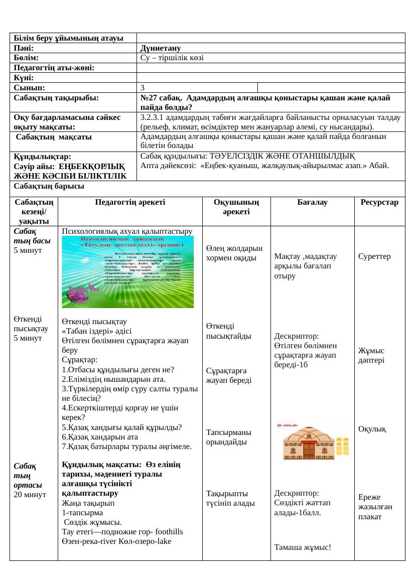 3сынып Дүниетану 27 сабақ Ләззат