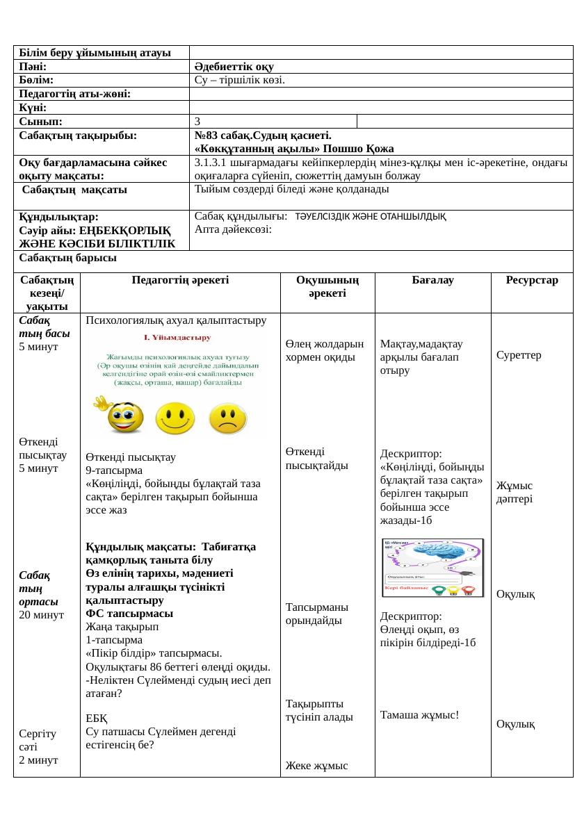 3сынып Әдебиеттік оқу 83 85 сабақтар Ләззат