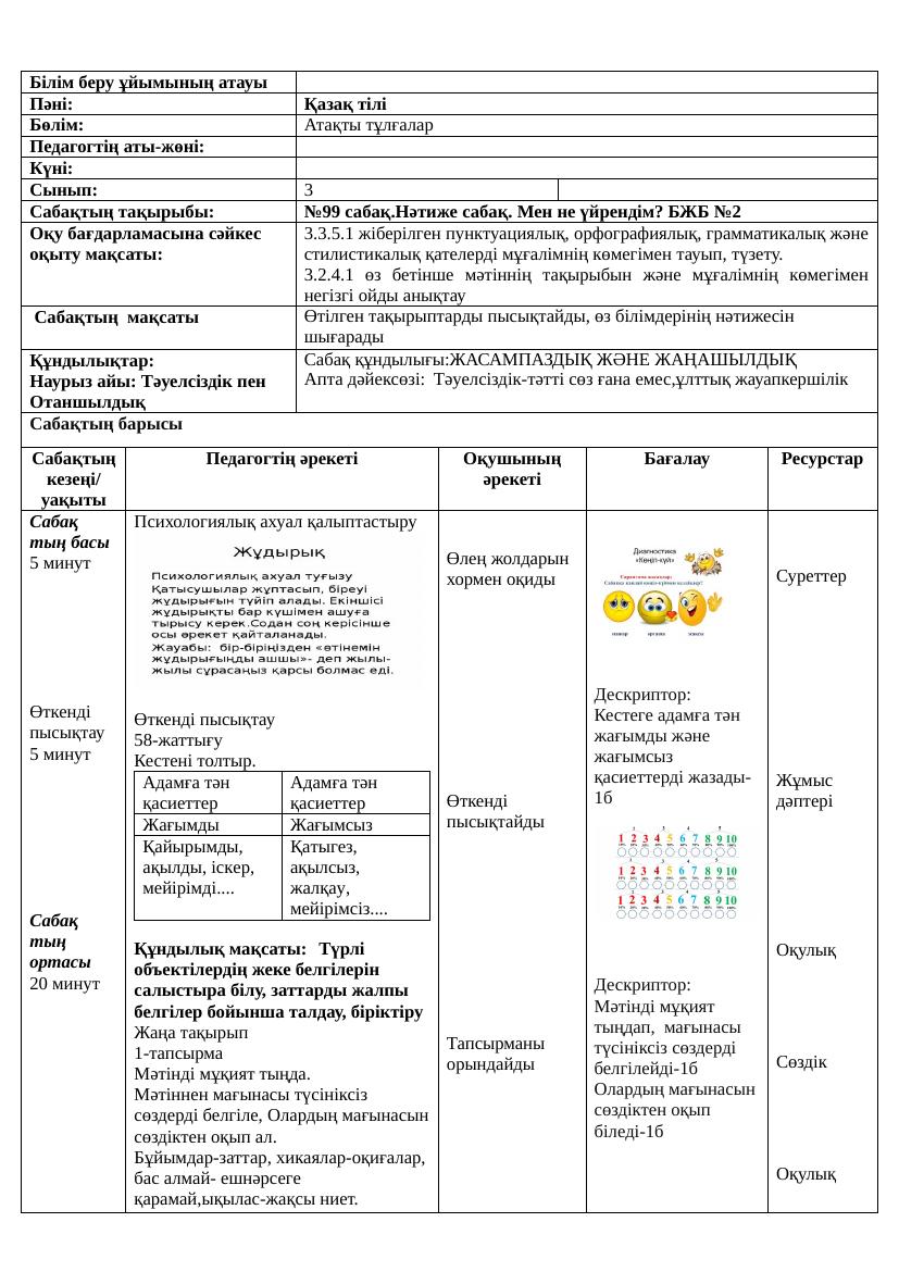 3сынып Қазақ тілі 99 102 сабақтар Ләззат