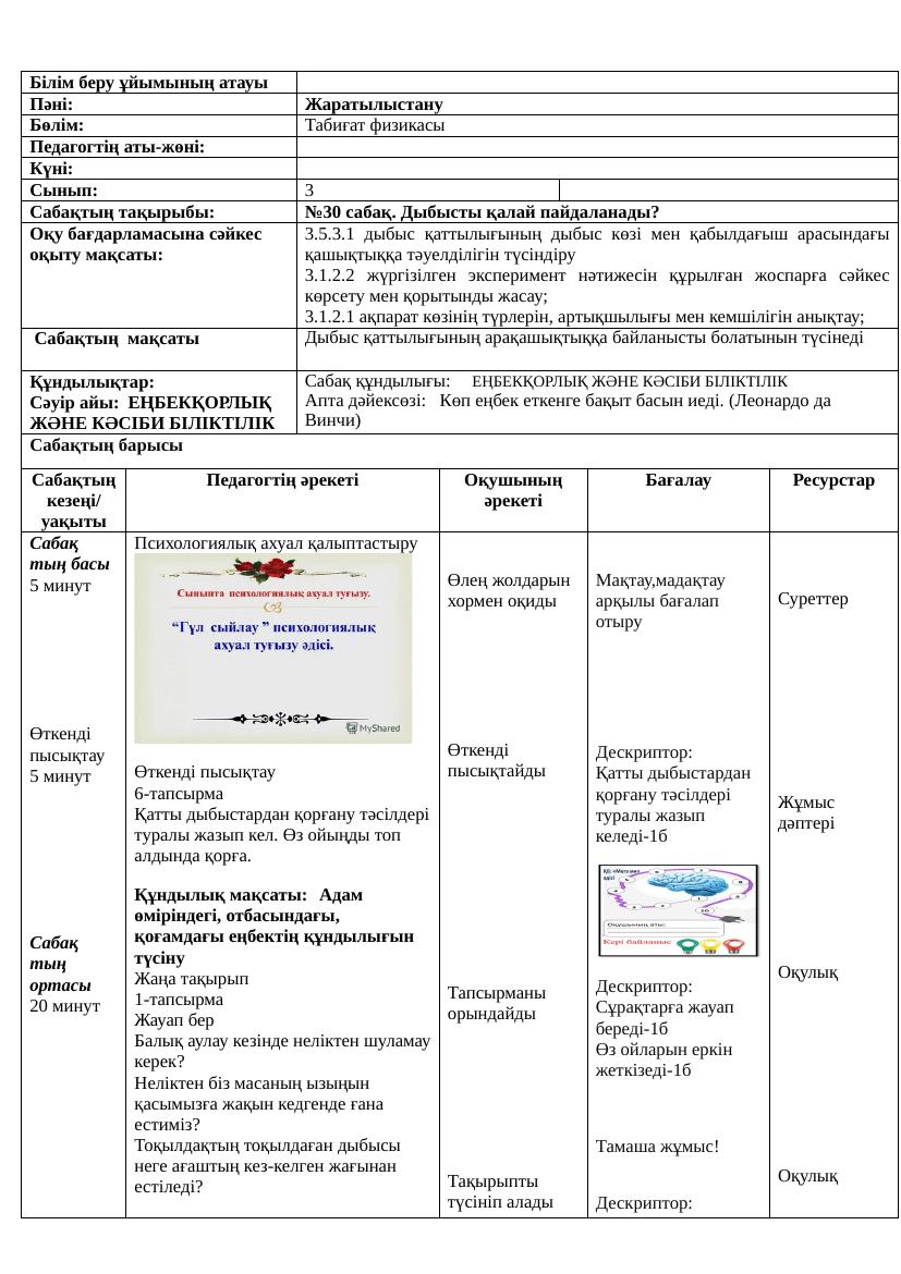 3сынып Жаратылыстану жаңа 30 сабақ Ләззат