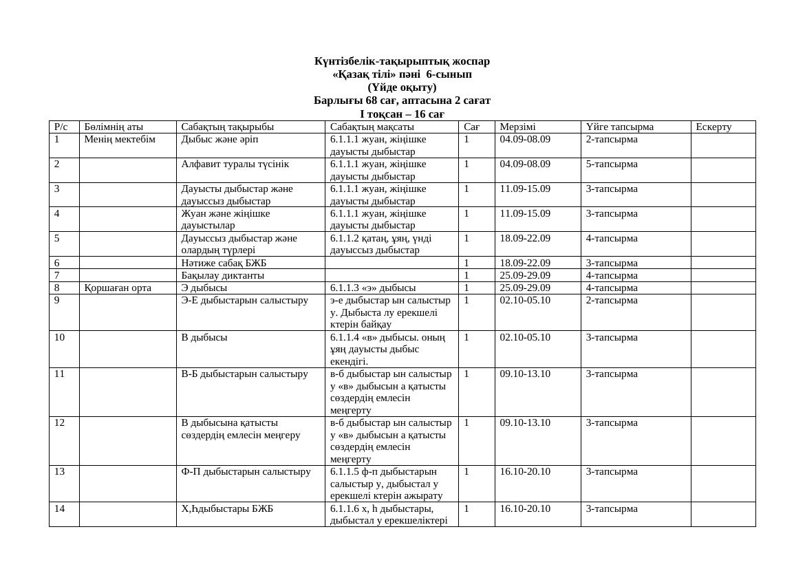 6-сынып үйде оқыту. Қазақ