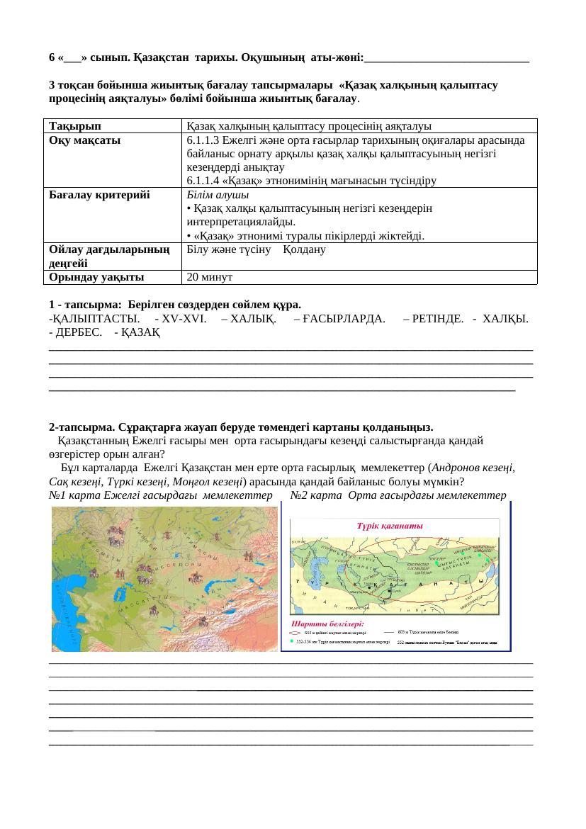 6 Қ Тарих 3 тоқсан БЖБ Қазақ халқының қалыптасу процесінің аяқталуы