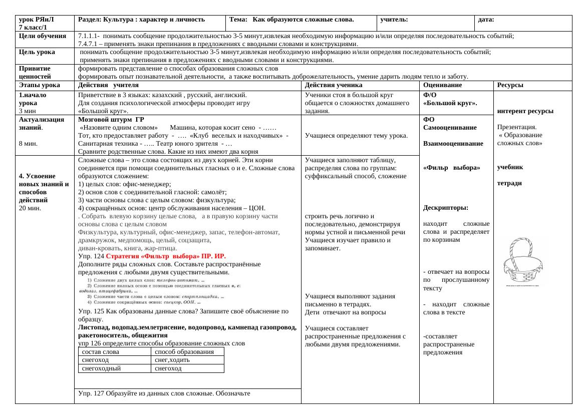 7 класс: Как образуются сложные слова – 3 раздел урока по русскому языку