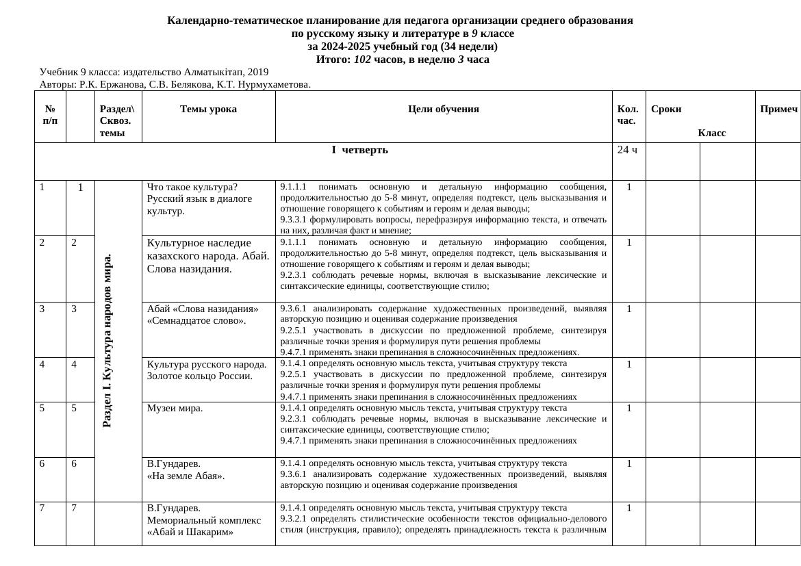 9 кл КТП 25-26 АЛМАТЫКІТАП