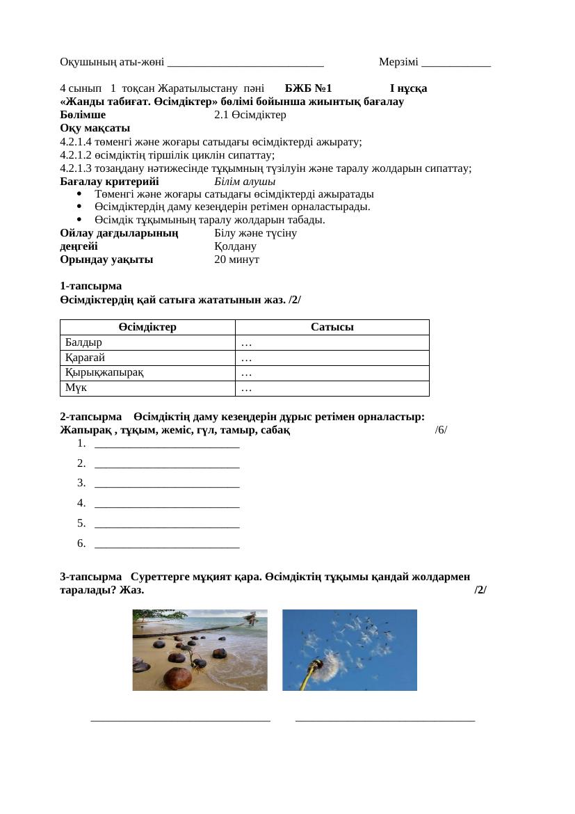 БЖБ-1 Жаратылыстану4кл РОЗА