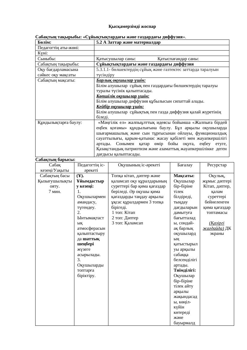 ҚМЖ 5 сынып 2 тоқсан Жаратылыстану