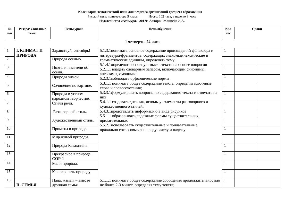 КТП 5 кл 2023-24