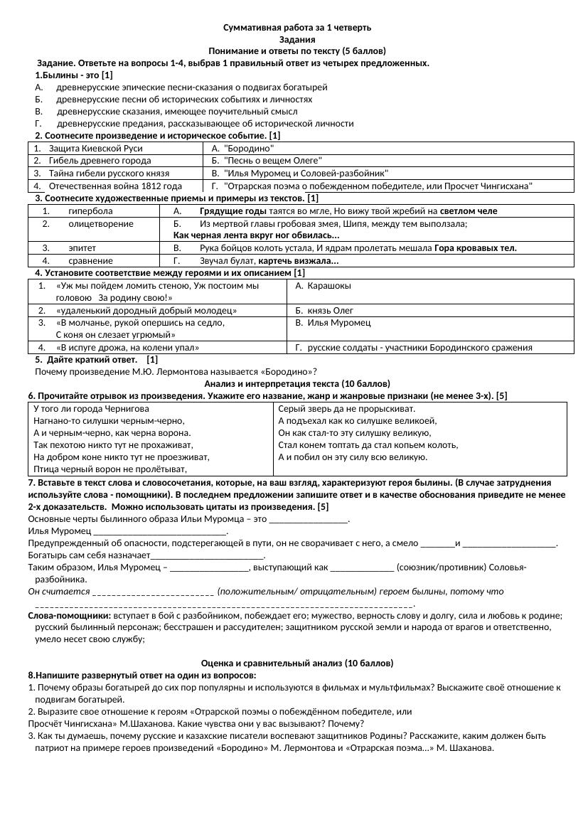 Урок №16 СОЧ за 1 четверть Задания для учащихся