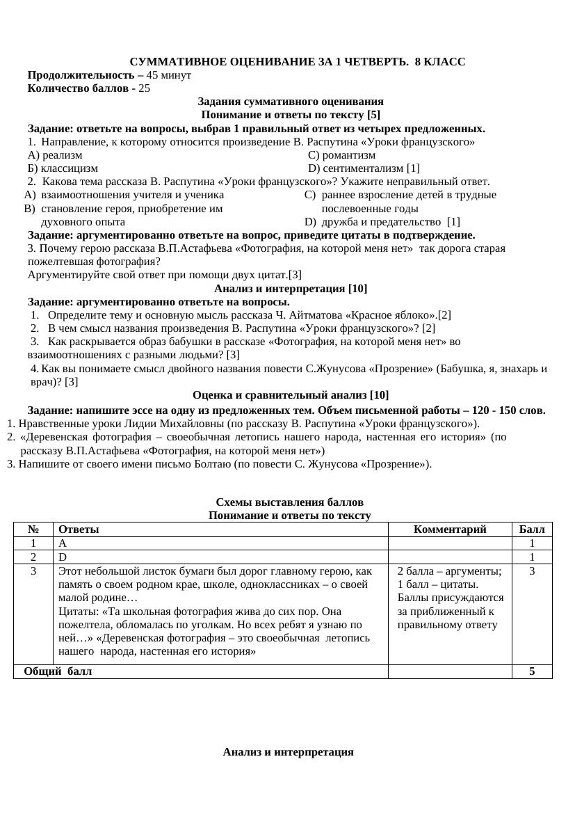 Урок №24 Суммативное оценивание за 1 четверть 1